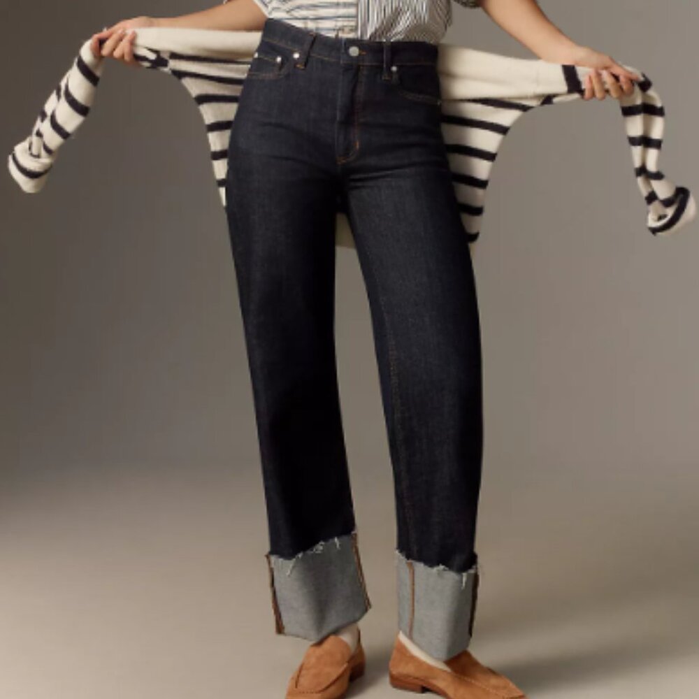 Anthropologie Pilcro high-rise wide cuff flocked jeans